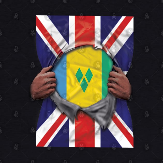 St Vincent And The Grenadines Flag Great Britain Flag Ripped - Gift for Saint Vincentian From St Vincent And The Grenadines by Country Flags